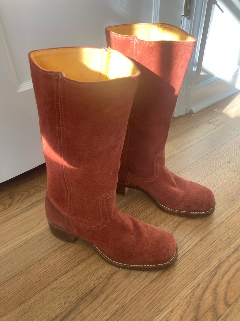 Frye cognac campus boots suede
